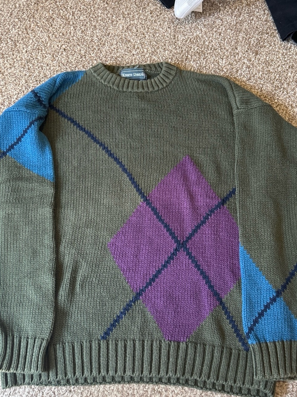 90’s Argyle Crewneck Dad Sweater with Purple & Blue Accents